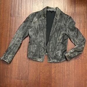 Babakul Women's Biker Y2K Style Leather Distressed Gray/Black Jacket, Size Small